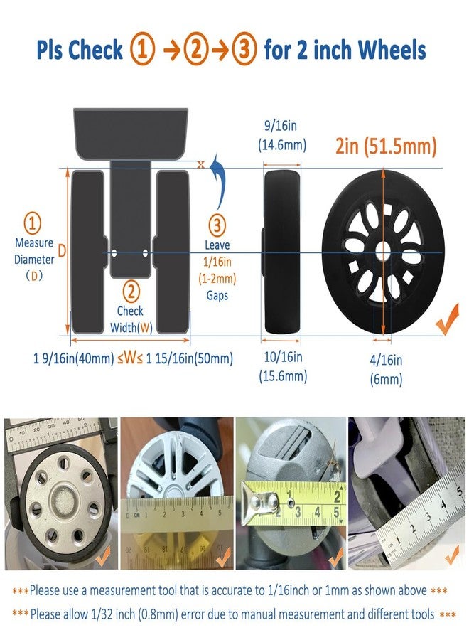 ASUNTOM 8PCS Luggage Wheels Replacement, 2 Inch TPU Rubber Smooth Silent Double-Row Spinner Wheels for Suitcase, Trolley Bag, Drawbar, Travel Box Caster Repair, Silver - Image 2